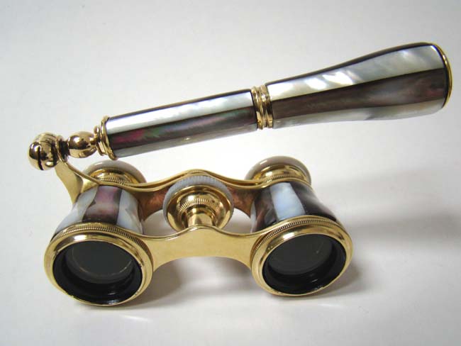 A 'mint' condition pair of Mother-of-pearl mounted Opera Glasses with folding/extending handle circa 1920 — image 2
